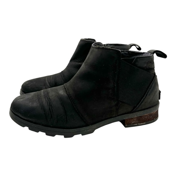 Sorel Emelie Black Leather Waterproof Winter Ankle Chelsea Boots Women’s 9 - Picture 2 of 12